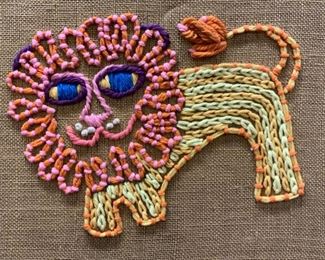 Framed Lion Textile Art
