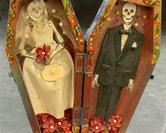 Bride Groom Skeleton Figural Coffin Art Sculpture
