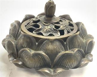 Stamped Asian Bronze Lotus Censer
