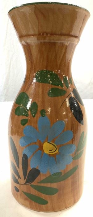 Hand Painted Ceramic Vase Vessel W Floral Detail
