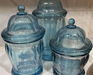 Blue Lidded Glass Storage Containers