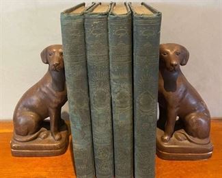 Charles Knight Shakespeare Books And Ceramic Dog Bookends