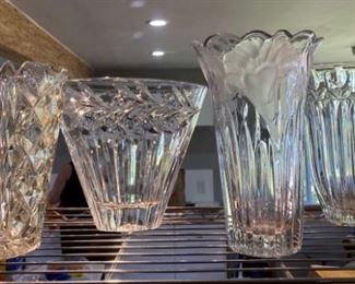 Four Large Crystal Glass Vases