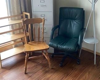 Office Chair, Coat Rack, File Cabinet, Bookcase