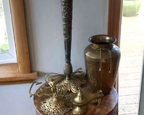 Plant Stand, Brass Lamp Other Brass Decor