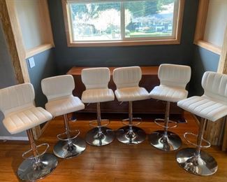 Six Modern Leather Adjustible Bar Stools