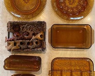 Variety Of Amber Sandwich Glass More