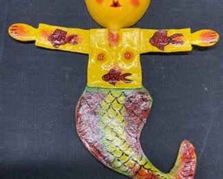 Handcrafted Folk Art Coconut Shell Mermaid Figural
