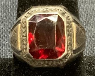 10K Gold & Sterling Silver Red Crystal Ring
