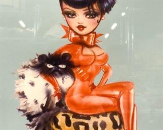 OLIVIA Signed Latex Pin Up Girl & Cat Giclee Print
