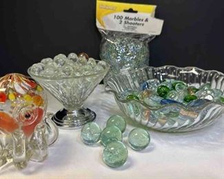 Art Glass Octopus Paper Weight, 5 Vintage Glass Marbles, Glass Marbles And Decor