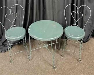 Child Size Vintage Wrought Iron Ice Cream Parlor Table And Chairs