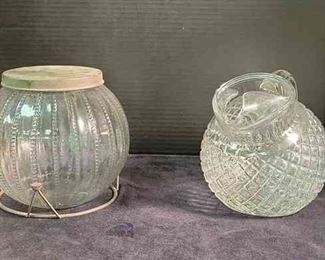 Crystal Water Pitcher And Round Storage Jar On Stand