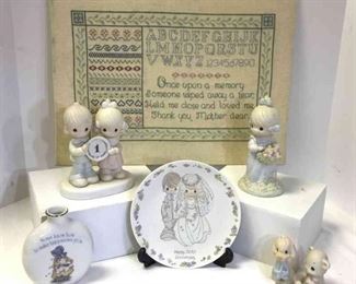 Enesco Precious Moments Figurines, A Small Vase, 50th Anniversary Plate, Counted Cross Stitch And More