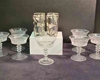 Four Glasses From Germany WSilver Inlay And Seven SherbetFruit Cups