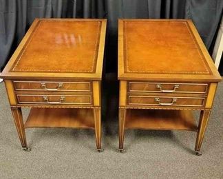 Genuine Mahogany Pair Of End Tables WGold Trim On Top