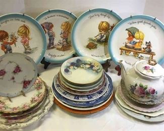 Gigi Collectors Edition Plate Collection 4 and Vintage Floral Patterned China WGold Rim