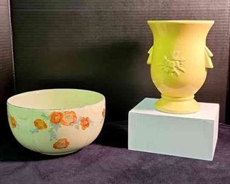 Halls Floral Painted Bowl And McCoy Vase