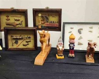 Hand Carved Wood Animals, Set Of 3 New Hampshire Framed Carved Artwork More