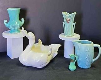 Hull Duck, McCoy Vases And A Stangl Pottery Pitcher
