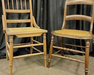 Pair Of Vintage Maple Rattan Chairs