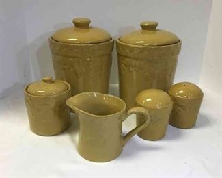Riviera Van Beers Glazed Pottery Canisters, Cream And Sugar, Salt And Pepper