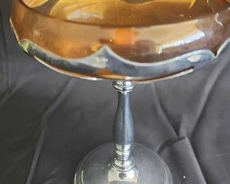 Cambridge Glass Farber Bros Krome Kraft Compote Nude Amber