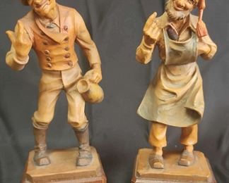 Pair Vintage Hand Carved Wood Figurines