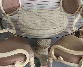 Pineapple Glass Top Round DR Table with 4 Chairs