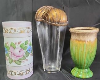 Unique Glass Vase with Gold Lid