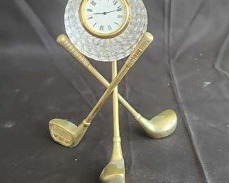 Vintage Crystal Clock with 3 Brass Gold Club Base