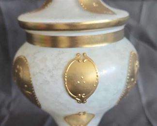 Vintage Imperlux Czechoslovakian Opaline Glass Gold Foil Lidded Jar