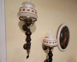 Vintage Hand Painted Electric Wall Sconces