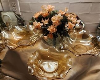 Amber Ruffled Fruit Bowls--Carnival Glass