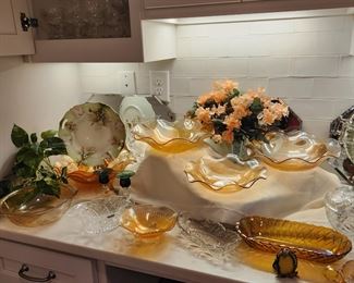 Amber Ruffled Fruit Bowls--Carnival Glass