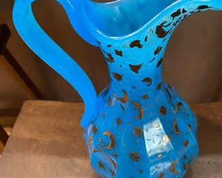 Blue opaline glass pitcher