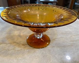 Pairpoint amber art glass compote- blown glass