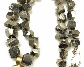 Pyrite Necklace w Quartz Pendant, Sterling Clasp
