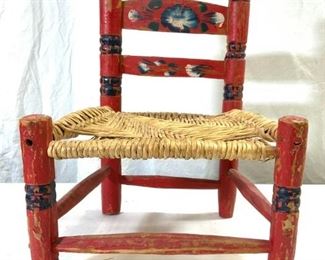 Vntg Hand Crafted Wooden Doll Chair Red MEXICO
