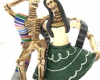 Hand Painted Terra Cotta Skeleton Statue, Signed
