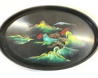 Hand Painted Asian Lacquered Tray
