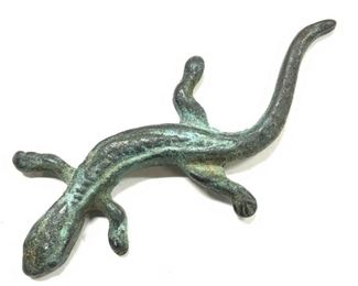 Antiqued Green Patina Metal Lizard Figural
