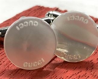 GUCCI Mother of Pearl Silver Tone Cufflinks, Italy
