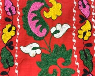 Red Cotton Crewel Tablecloth, Mexico
