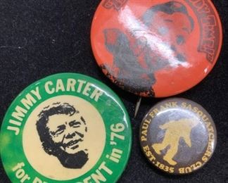 3 Vintage Pins, Jimmy Carter Howdy Doody Sasquatch

