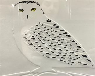 Jay Greene Signed Snowy Owl Embossed Paper Art
