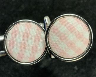 Silvertone and Gingham Cotton Mens Cufflinks
