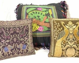 Lot 3 Assorted Embroidered Pillows

