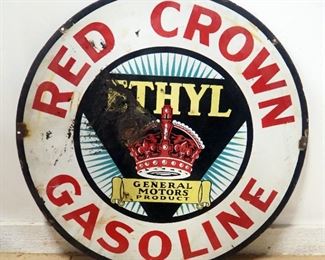 Red Crown Ethyl Gasoline Double Sided Metal Sign, 30" Diameter