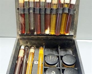 Standard Oil Company Oil Sample Bottles And Lubricant Sample Jars, Includes 14 Glass Vials And 4 Jars, In Salesman's Sample Case, Local Pickup Only